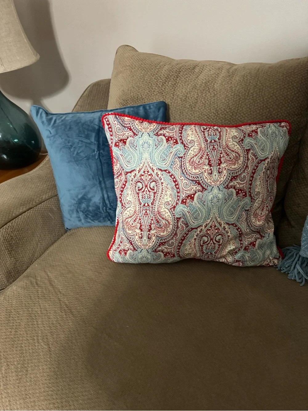 Red & Light Blue Paisley Decorative Throw pillow cover